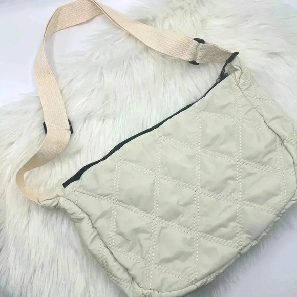 Quilted Nylon Crossbody Hobo Bag in Cream - Picture 1 of 4